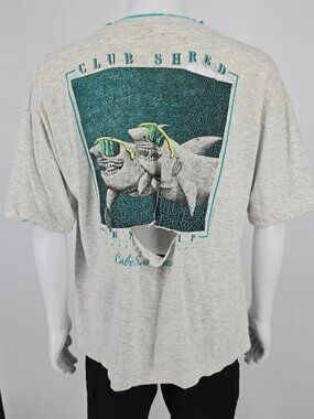Thrashed Vintage 1990s Cabo San Lucas Club Shred Shark Surf Graphic T-Shirt (XL)
